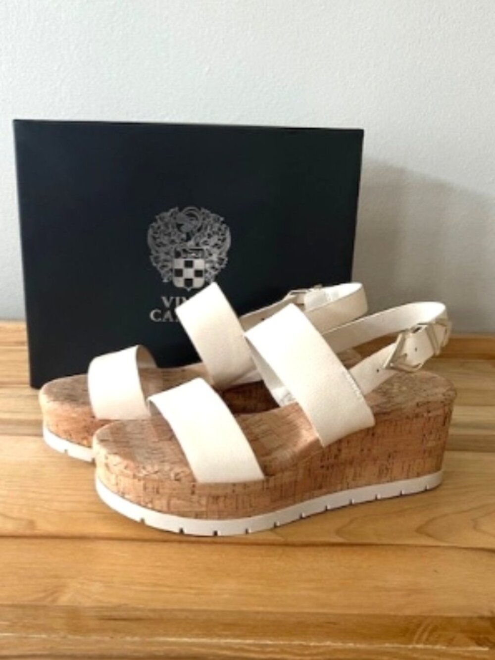 Vince Camuto VC‑Miapelle Wedge Sandals Warm Vanilla Size 10M NIB (MSRP $159.90)
